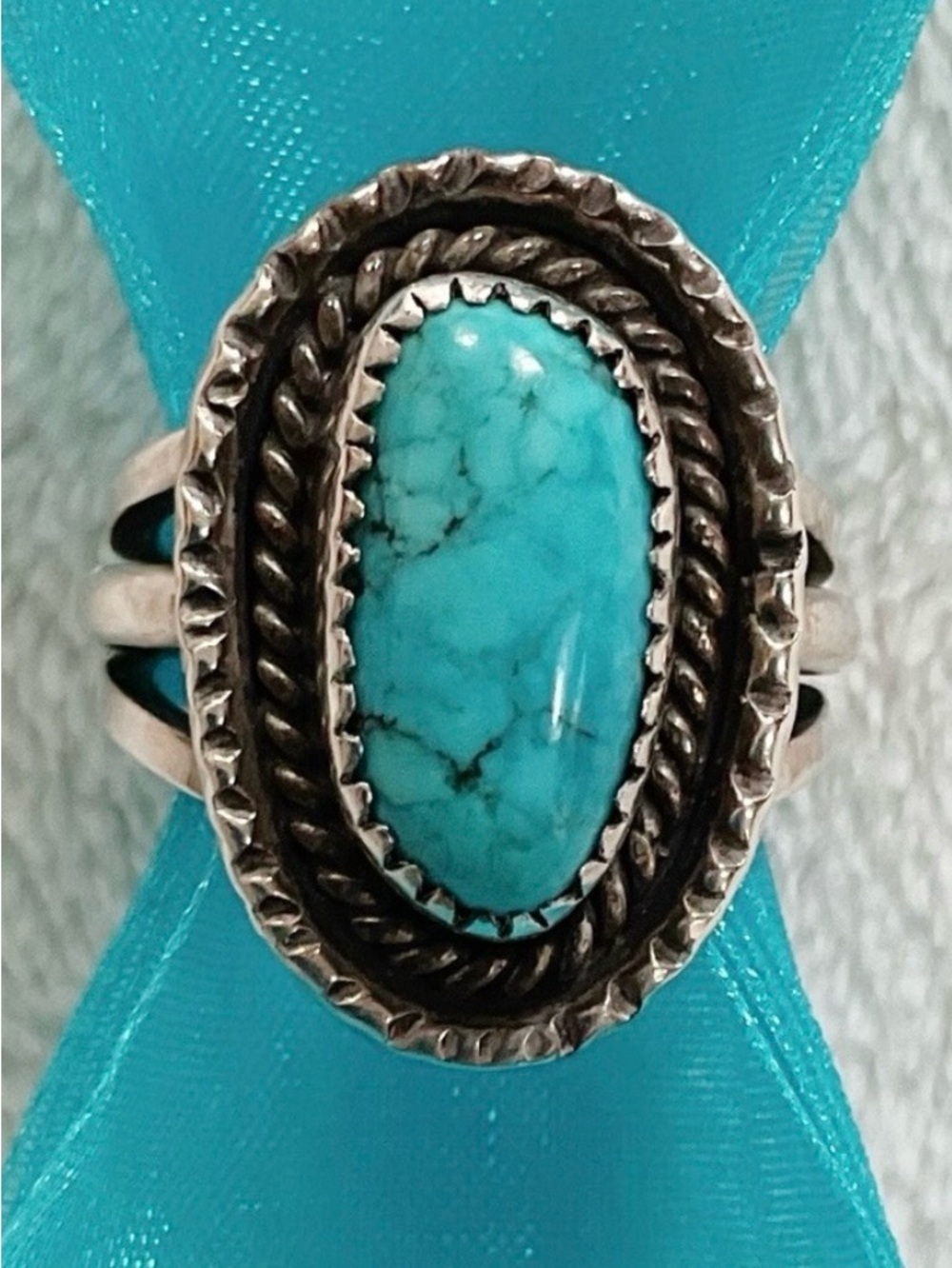 Vintage Sterling Silver Turquoise Ring Southwestern Size 7.5